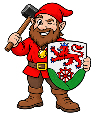 Hammer-Hugo mit Hammer und dem Wappen von Erkrath