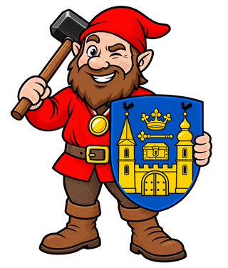 Hammer-Hugo mit Hammer und dem Wappen von Mettmann