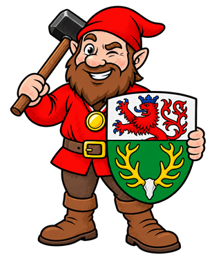 Hammer-Hugo mit Hammer und dem Wappen von Odenthal