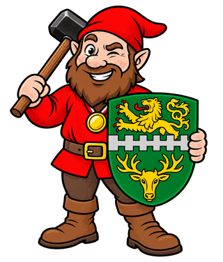 Hammer-Hugo mit Hammer und dem Wappen von Bergisch Gladbach