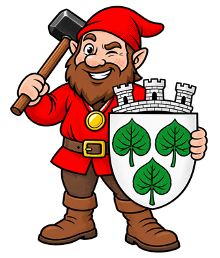 Hammer-Hugo mit Hammer und dem Wappen von Burscheid