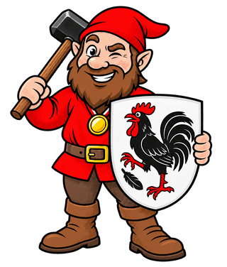 Hammer-Hugo mit Hammer und dem Wappen von Haan
