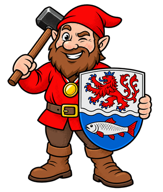 Hammer-Hugo mit Hammer und dem Wappen von Leichlingen