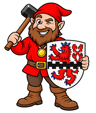 Hammer-Hugo mit Hammer und dem Wappen von Leverkusen