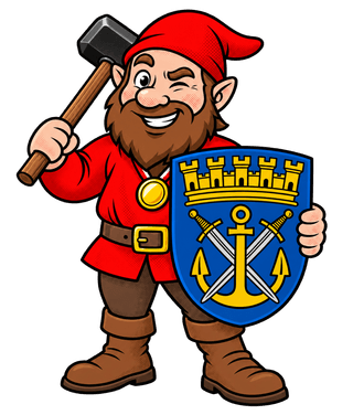Hammer-Hugo mit Hammer und dem Wappen von Solingen