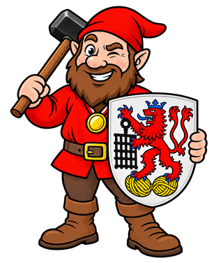 Hammer-Hugo mit Hammer und dem Wappen von Wuppertal
